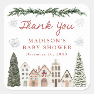 It Takes a Village Snowflake Winter Baby Shower Square Sticker