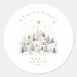 It Takes a Village Snowy Whimsical Baby Shower Classic Round Sticker