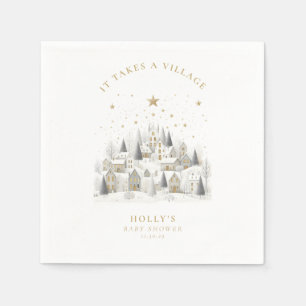 It Takes a Village Snowy Whimsical Baby Shower Napkin