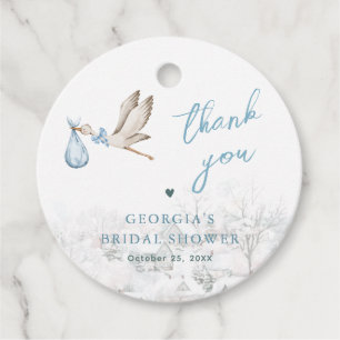 It Takes a Village Stork Winter Boy Baby Shower Favour Tags
