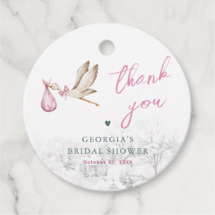 It Takes a Village Stork Winter Girl Baby Shower Favour Tags