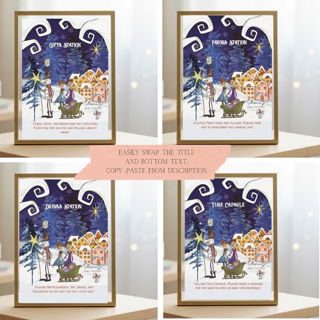 It Takes a Village Universal Sign Suite TEMPLATE (Universal Sign Suite TEMPLATE,GIFTS, DRINKS, FAVORS, TIME CAPSULE, COPY& PASTE from description)