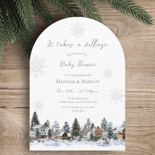 It takes a Village Watercolor Winter Baby Shower Invitation
