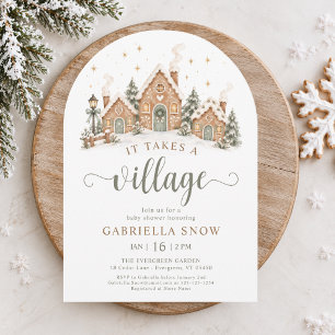 It Takes a Village Winter Baby Shower Arched Invitation
