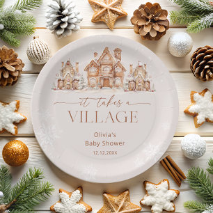 It Takes a Village Winter Baby Shower  Paper Plate