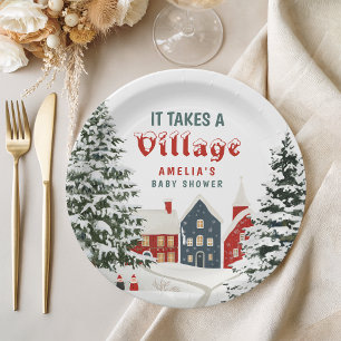 It Takes a Village Winter Baby Shower Party Paper Plate