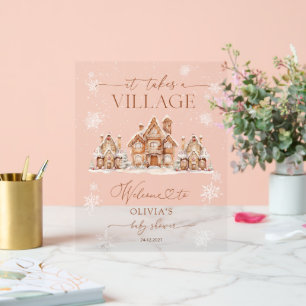 It Takes a Village Winter Baby Shower Welcome Acrylic Sign