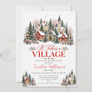 It Takes a Village Winter Christmas Baby Shower Invitation