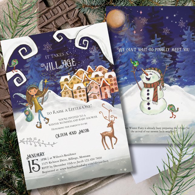 It Takes a Village Winter Fairy Baby Shower  Invitation (It Takes a Village Winter Fairy Baby Shower Invitation)