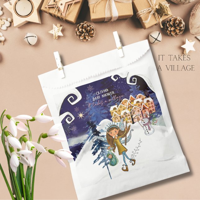 It Takes a Village Winter Fairy Girl Baby Shower  Favour Bag (It Takes a Village Winter Fairy Girl Baby Shower Favor Bag)