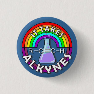 It takes ALKYNES! Rainbow flask chemistry pun pin