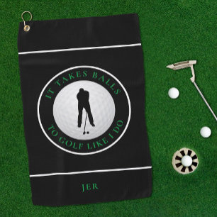It Takes Balls Golf Ball Humour Black Green Towel