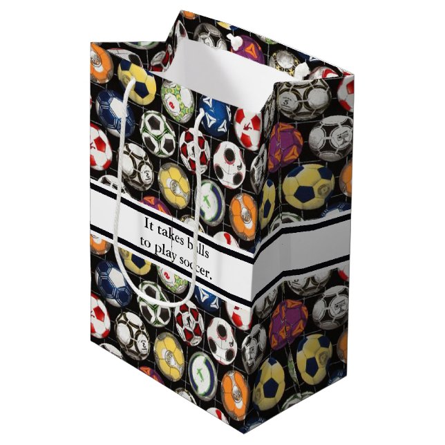 It Takes Balls to Play Soccer Medium Gift Bag (Front Angled)