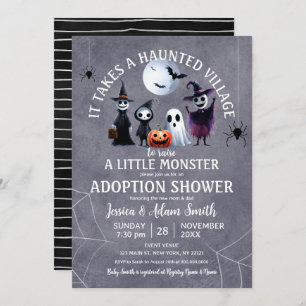 It Takes Haunted Village Halloween Adoption Shower Invitation