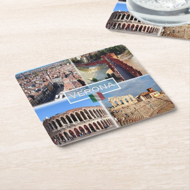 IT Verona - Arena Internally  Castelvecchio Bridge Square Paper Coaster (Angled)