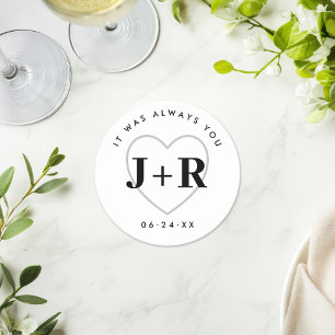 It Was Always You Heart Monogram Wedding Round Paper Coaster