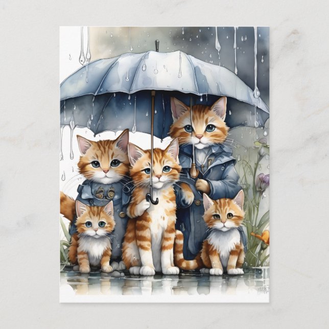 It was raining outside, so the mother cat called h postcard (Front)