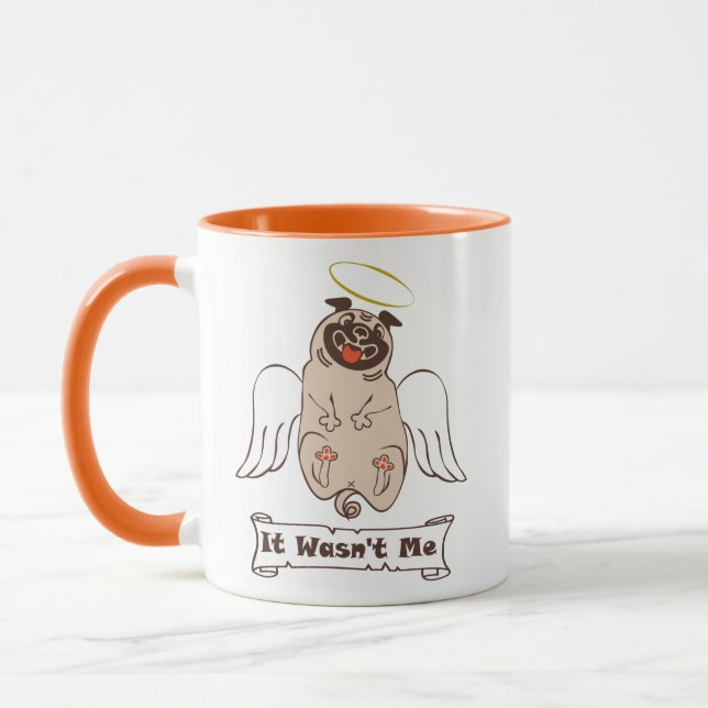 It Wasn't Me angel pug funny quote  Coffee Mug (Left)