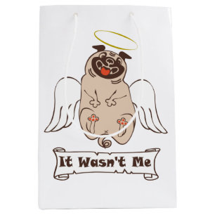 It Wasn't Me angel pug funny quote    Medium Gift Bag