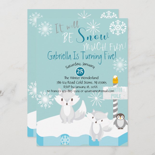 It Will Be Snow Much Fun Birthday Invitation (Front/Back)
