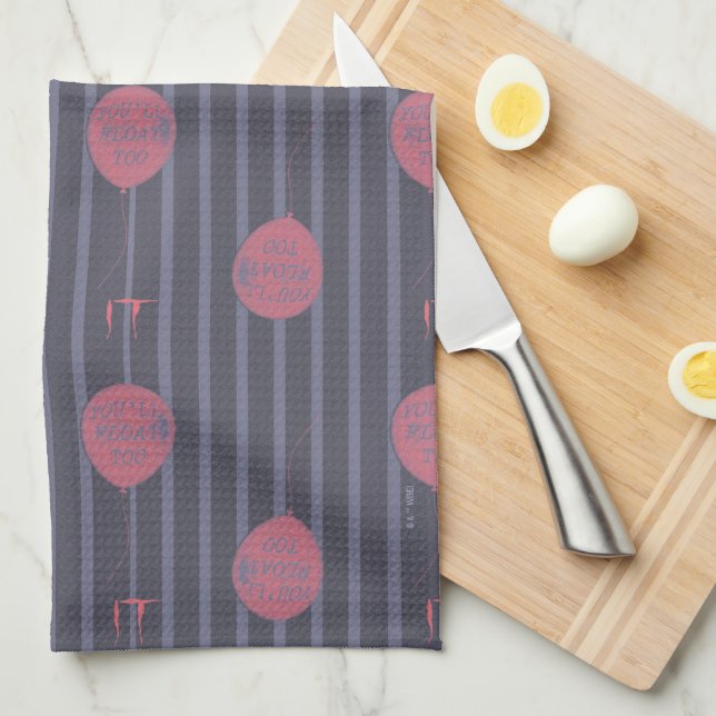 IT - You'll Float Too Balloon Striped Pattern Tea Towel (Quarter Fold)