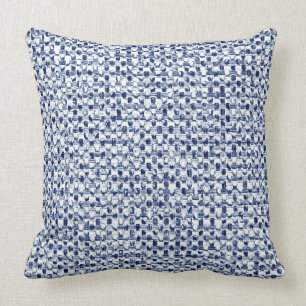 Itajime Shibori Blue Check Textile Geometric Weave Cushion