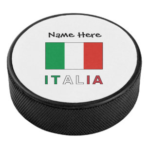 Italia Bandiera Italiana Personalised Name Hockey Puck