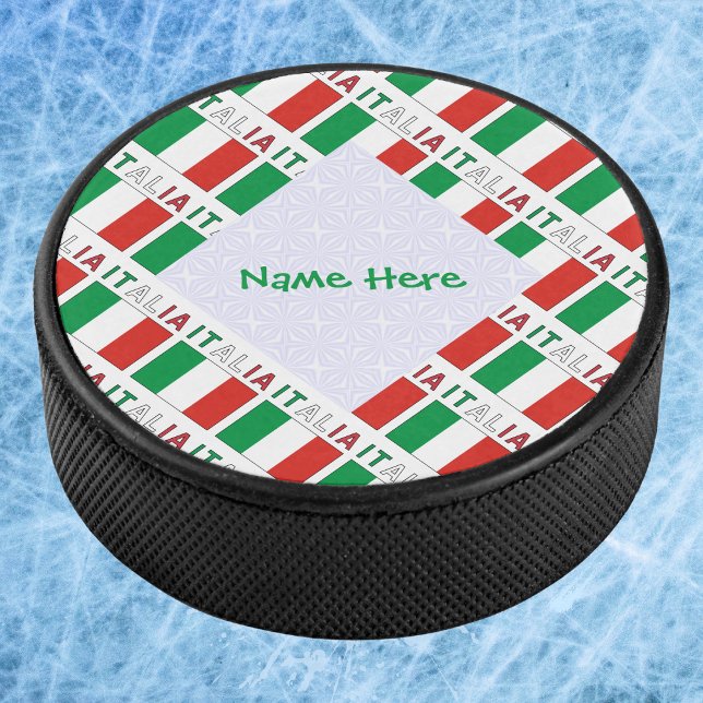 Italia Bandiera Italiana Tiled Green Personalised Hockey Puck (Creator Uploaded)