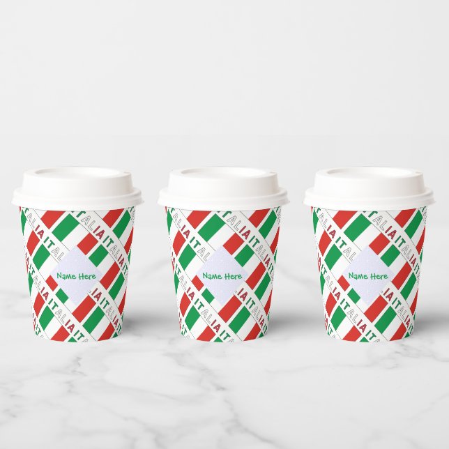 Italia Bandiera Italiana Tiled Green Personalised Paper Cups (Multi)