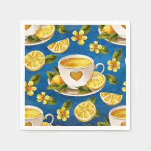 Italia Blue Watercolor Lemon Coffee Cup Napkin