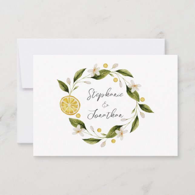 Italia Blue Watercolor Lemon RSVP Card (Front)