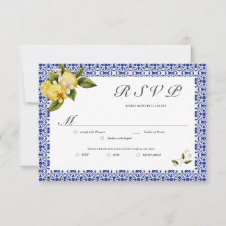 Italia Blue Watercolor Lemon RSVP Card
