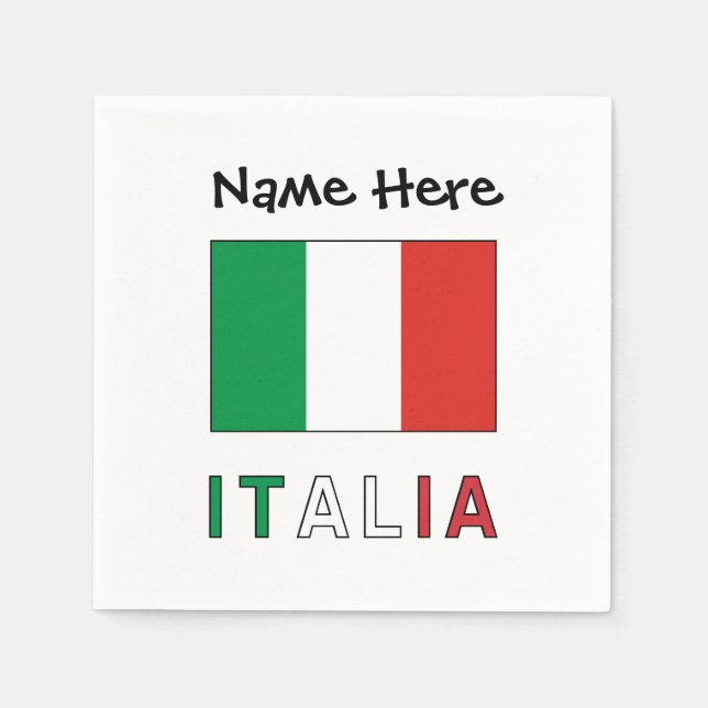 Italia e Bandiera Italiana con il Tuo Nome Napkin (Front)