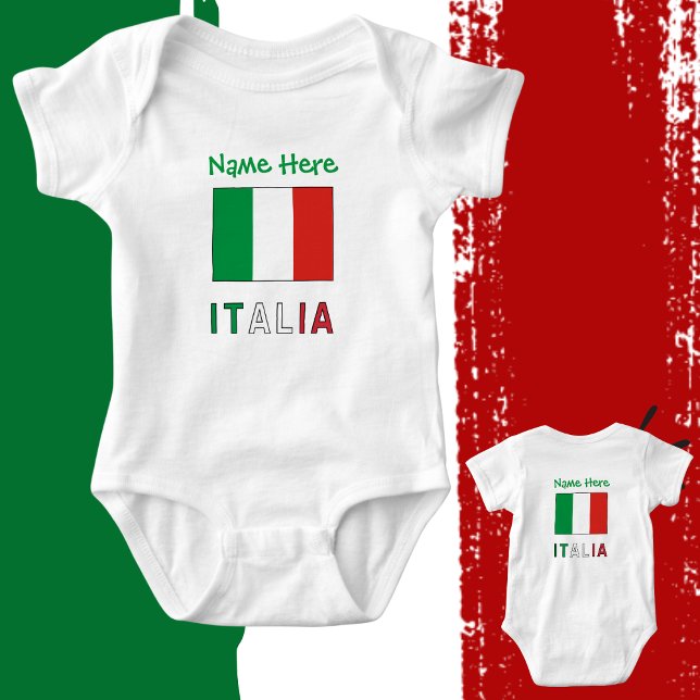 Italia e Bandiera Italiana Green Personalisation  Baby Bodysuit (Creator Uploaded)
