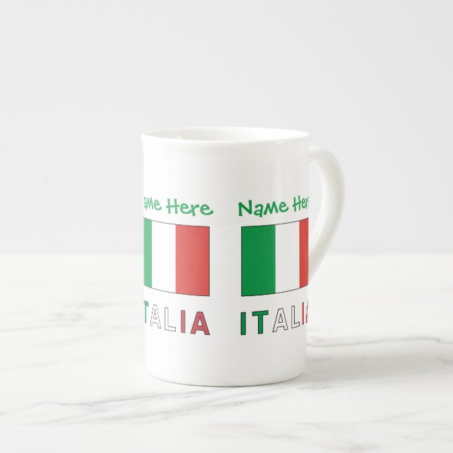 Italia e Bandiera Italiana Green Personalisation  Bone China Mug (Front Right)