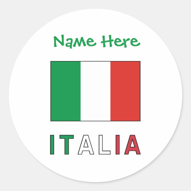 Italia e Bandiera Italiana Green Personalisation  Classic Round Sticker (Front)