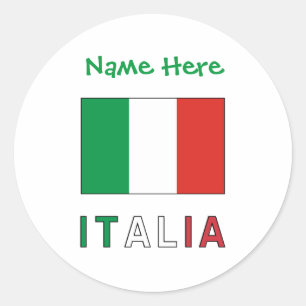 Italia e Bandiera Italiana Green Personalisation  Classic Round Sticker
