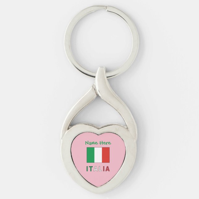 Italia e Bandiera Italiana Green Personalisation  Key Ring (Front)