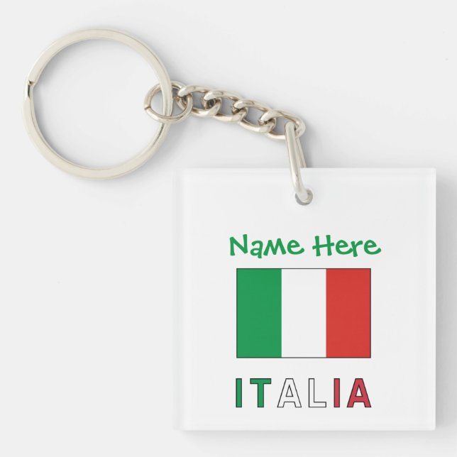 Italia e Bandiera Italiana Green Personalisation  Key Ring (Front)