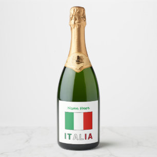 Italia e Bandiera Italiana Green Personalisation  Sparkling Wine Label