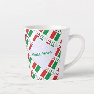 Italia e Bandiera Italiana Tiled Green Personalise Latte Mug
