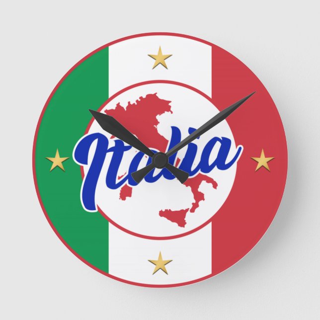 Italia Flag & Map Round Clock (Front)