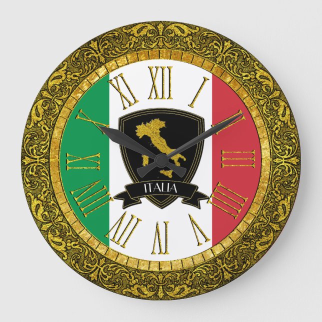 Italia Flag Personalise Text Large Clock (Front)