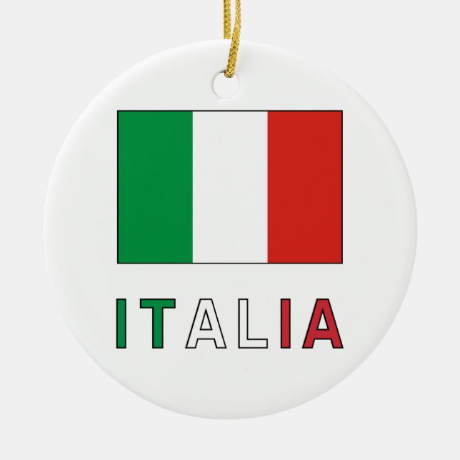 Italia Flag & Word Ceramic Tree Decoration (Front)