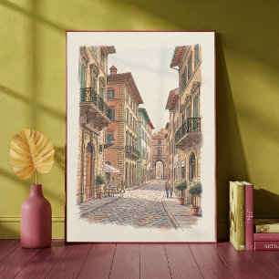 Italian Alleyway Watercolor Architecture Street Poster