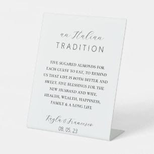 Italian Almond Wedding Tradition Favor Tag Pedestal Sign