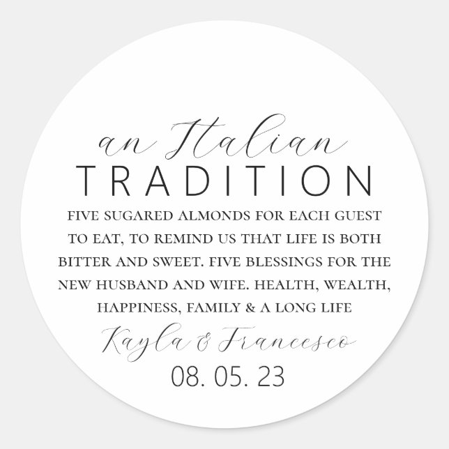 Italian Almond Wedding Tradition Favour Tag (Front)