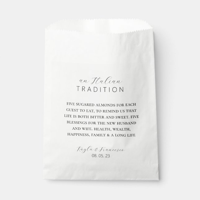 Italian Almond Wedding Tradition Favour Tag Favour Bag (Front)