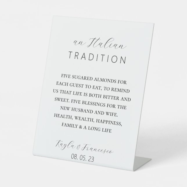 Italian Almond Wedding Tradition Favour Tag Pedestal Sign (Front)