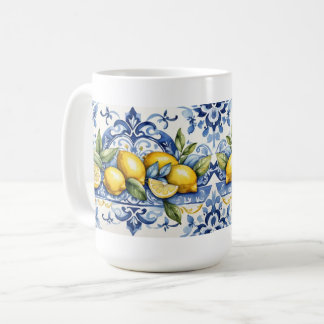 Italian Amalfi blue white tiles and lemons Coffee Mug